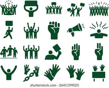 Protest and Solidarity Symbol Raised Fist Signs and Crowd Vector