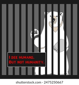 Protest to stop animal abuse, against zoo and cruelty to wild animals. Antizoo concept vector illustration. Animal in the cage as a prisoner, Freedom to wild animals