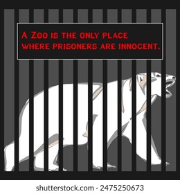 Protest to stop animal abuse, against zoo and cruelty to wild animals. Antizoo concept vector illustration. Animal in the cage as a prisoner, Freedom to wild animals