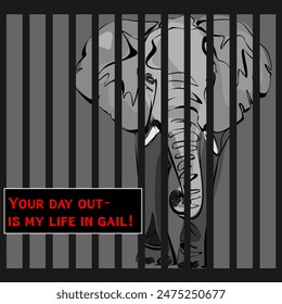 Protest to stop animal abuse, against zoo and cruelty to wild animals. Antizoo concept vector illustration. Animal in the cage as a prisoner, Freedom to wild animals