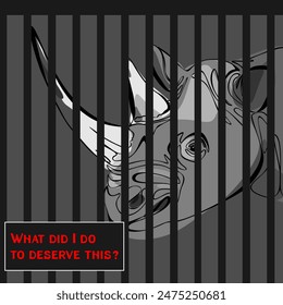 Protest to stop animal abuse, against zoo and cruelty to wild animals. Antizoo concept vector illustration. Animal in the cage as a prisoner, Freedom to wild animals