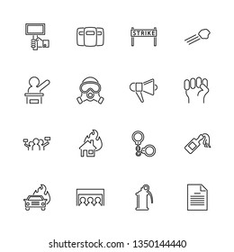 Protest, Strike outline icons set - Black symbol on white background. Protest, Strike Simple Illustration Symbol - lined simplicity Sign. Flat Vector thin line Icon - editable stroke