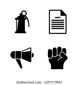 Protest, Strike, Riot. Simple Related Vector Icons Set for Video, Mobile Apps, Web Sites, Print Projects and Your Design. Protest, Strike, Riot icon Black Flat Illustration on White Background.