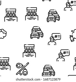 Protest And Strike Seamless Pattern Vector Thin Line. Illustrations