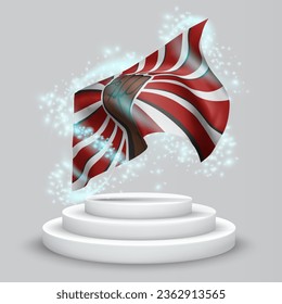 Protest, vector 3d flag on the podium surrounded by a whirlwind of magical radiance