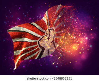 Protest, vector 3d flag with a splash of paint dots, explosion of colored dots