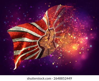 Protest, vector 3d flag with a splash of paint dots, explosion of colored dots