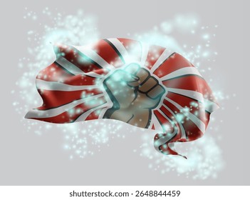 Protest, vector 3d flag in whirlwind of magical radiance
