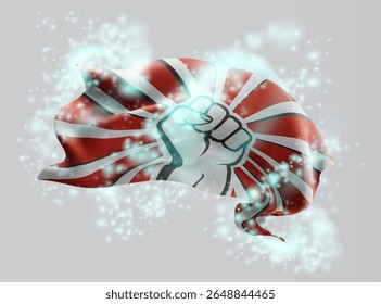 Protest, vector 3d flag in whirlwind of magical radiance