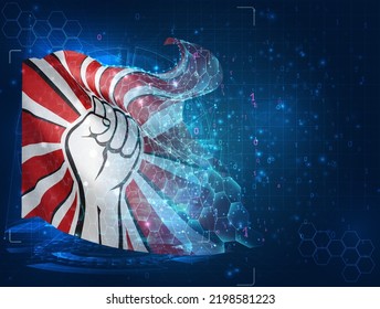 Protest,  vector flag, virtual abstract 3D object from triangular polygons on a blue background
