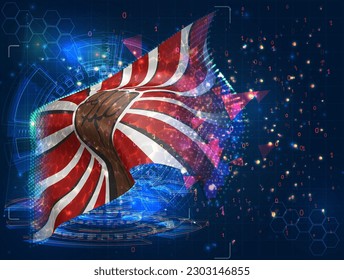 Protest,  vector flag, virtual abstract 3D object from triangular polygons on a blue background