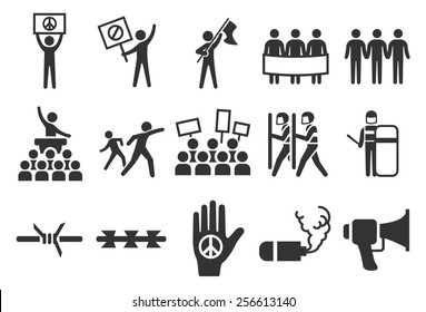 Protest Vector Illustration Icon Set. Included The Icons As Protester, Strike, Mob, Riot, Objection, Chaos And More.