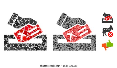 Protest vote icon composition of trembly parts in various sizes and color tones, based on protest vote icon. Vector tremulant items are united into collage.
