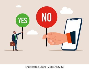 Protest or Voting. Holding YES and NO banner. Flat vector illustration