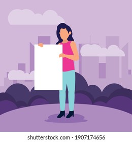 Protest woman with banner design, Manifestation activist and demonstration theme Vector illustration