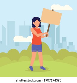 Protest woman with banner at park design, Manifestation activist and demonstration theme Vector illustration