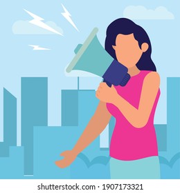 Protest woman holding megaphone design, Manifestation activist and demonstration theme Vector illustration