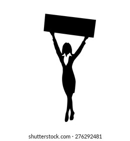 Protest Woman Silhouette, BusinessWoman Holding Banner Vector Illustration