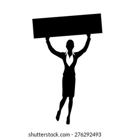 Protest Woman Silhouette, BusinessWoman Holding Banner Vector Illustration