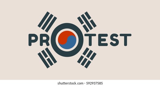 Protest word. Vector illustration relative to Korean politic crisis. National flag elements. Billboard concept