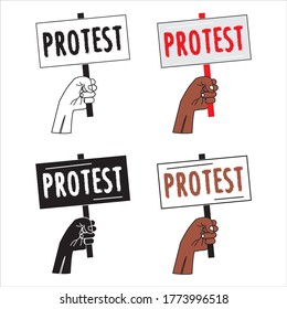 PROTEST WRITTEN IN BANNER POSTER HOLDED IN HAND 