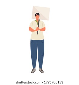 protesta, joven sostiene pancarta, manifiesta diseño de ilustración vectorial