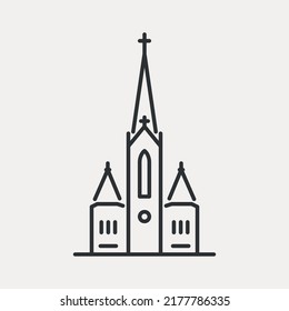 Protestant Baptist Church line icon. Home for God, place for pray. Christian Religion symbol. Vector illustration editable stroke