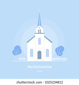 The Protestant Church. Christian temple. Religion and faith. Vector illustration