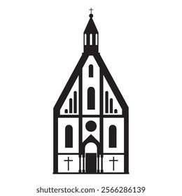 Protestant Church icon. Christian religion. Home for God, place for pray and worship. Vector illustration editable stroke