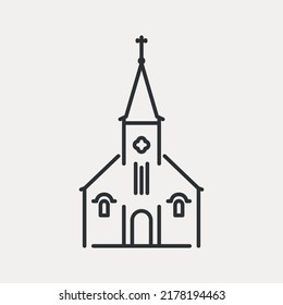 Icono de la línea de la Iglesia protestante. Religión cristiana. Hogar para Dios, lugar para rezar y adorar. Icono de ilustración modificable