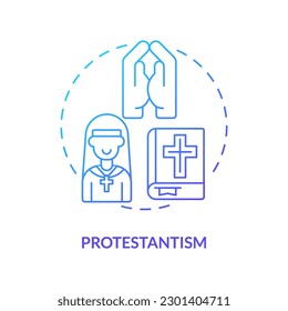 Protestantism blue gradient concept icon. Reformation impact on religion. Christian church type abstract idea thin line illustration. Isolated outline drawing. Myriad Pro-Bold font used