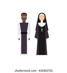 Protestantism religious men and women. Vector christian priests. Flat design characters.
