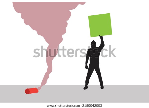 A Protester being stopped with a tear gas. Editable\
Clip Art.