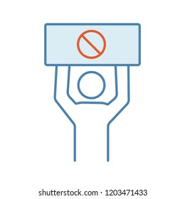 Protester color icon. Protest event. Social or political movement. Person holding protest banner. Human rights protection. Contentious action. Isolated vector illustration