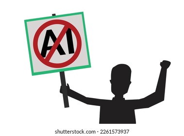 A protester with crossed Banning Machine Learning AI. editable Clip Art.