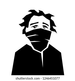 Protester and demonstrator with covered face by scarf. Young person of unknown identity is sad and desperate. Anarchist stencil art aesthetics. 