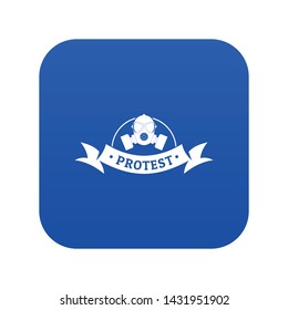 Protester gas mask icon blue vector isolated on white background