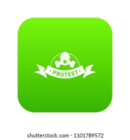Protester gas mask icon green vector isolated on white background