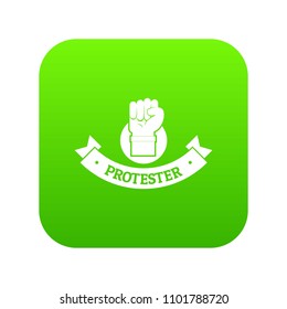 Protester hand icon green vector isolated on white background