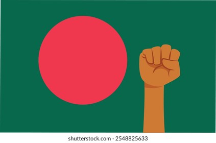 
Protester Hand Next to Bangladesh Flag Vector Concept Illustration. Bangladeshi freedom fighter protesting actively 
