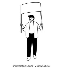 Protester holding campaign sign handdrawn illustration