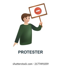 Protester icon in 3d. Colored illustration from corruption collection. Creative Protester icon for web design, templates, infographics and more