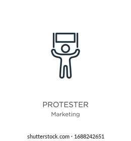 Protester icon. Thin linear protester outline icon isolated on white background from marketing collection. Line vector sign, symbol for web and mobile