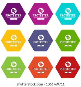 Protester leaflet icons 9 set coloful isolated on white for web