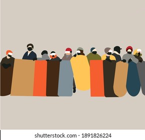 Protester with shields and batons to confront the riot police during protests of movement against the government. protesters demonstrations control concept portrait horizontal copy space.