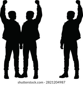 Protester Silhouettes with Raised Fists Vector Illustration