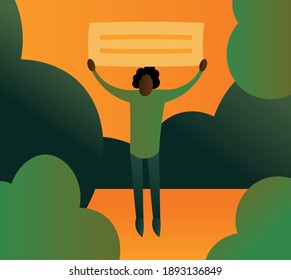protester with a single protest action a black man stands with a placard. BlackAnti racism concept, vector Illustration. Black lives matter. BLM.