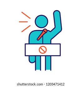 Protester speech color icon. Political protest. Political or social movement participant. Protest leader. Person shouting slogans. Isolated vector illustration