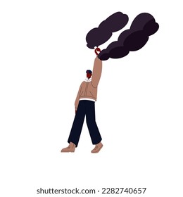 Protester wirft Flammenbombenflasche, Molotov Cocktail. Man-Aktivist, Protestant, der brennbare Brandcontainer hält. Flache Vektorgrafik einzeln auf weißem Hintergrund.