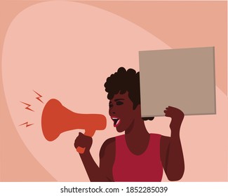 Protester woman, flat vector illustration